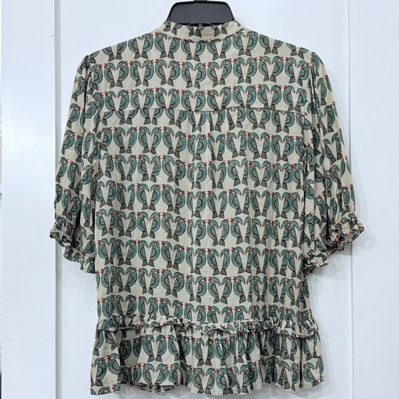 ANTHROPOLOGIE MAEVE Birdie Ruffled Button-down Blouse 6 tropical vacation resort - Picture 8 of 11